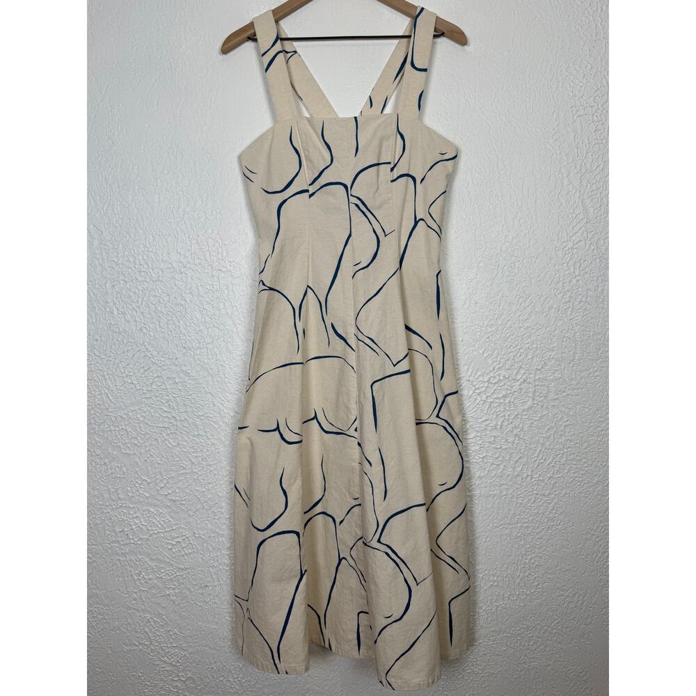 Corey Lynn Calter Printed Square Neck Cotton Linen Blend Midi Dress Size Large - Picture 3 of 6